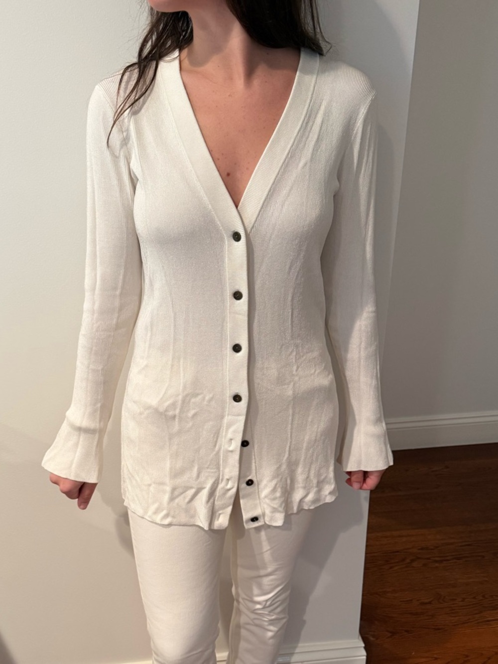 L'AGENCE White Lucas Button Front Cardigan